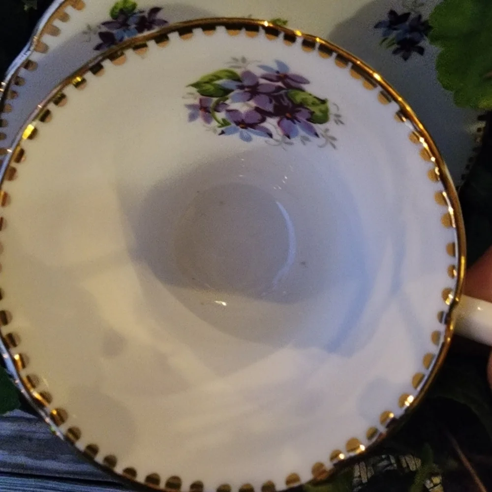 Sweet Violets Tea Cup & Saucer Royal Stafford Bone China England White Purple